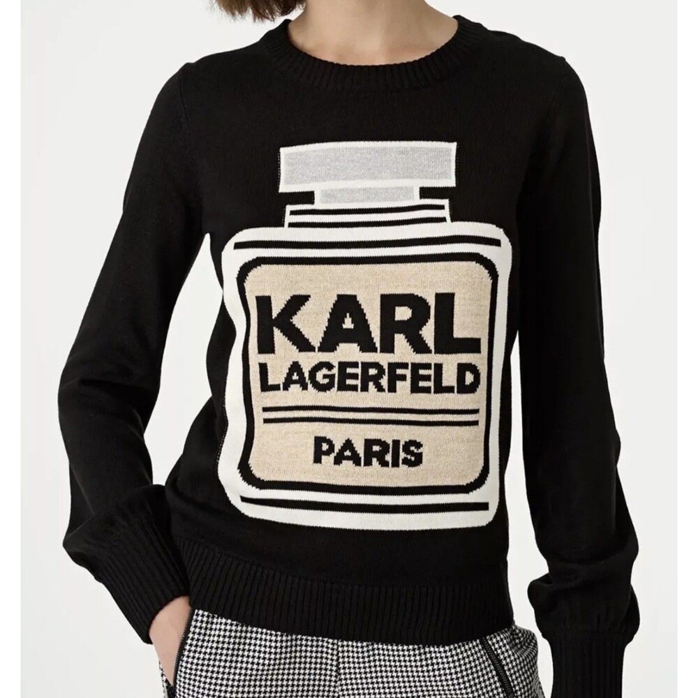 Karl Lagerfeld Designer Sweater Graphic Paris Perfume Bottle Sweater Medium NWT